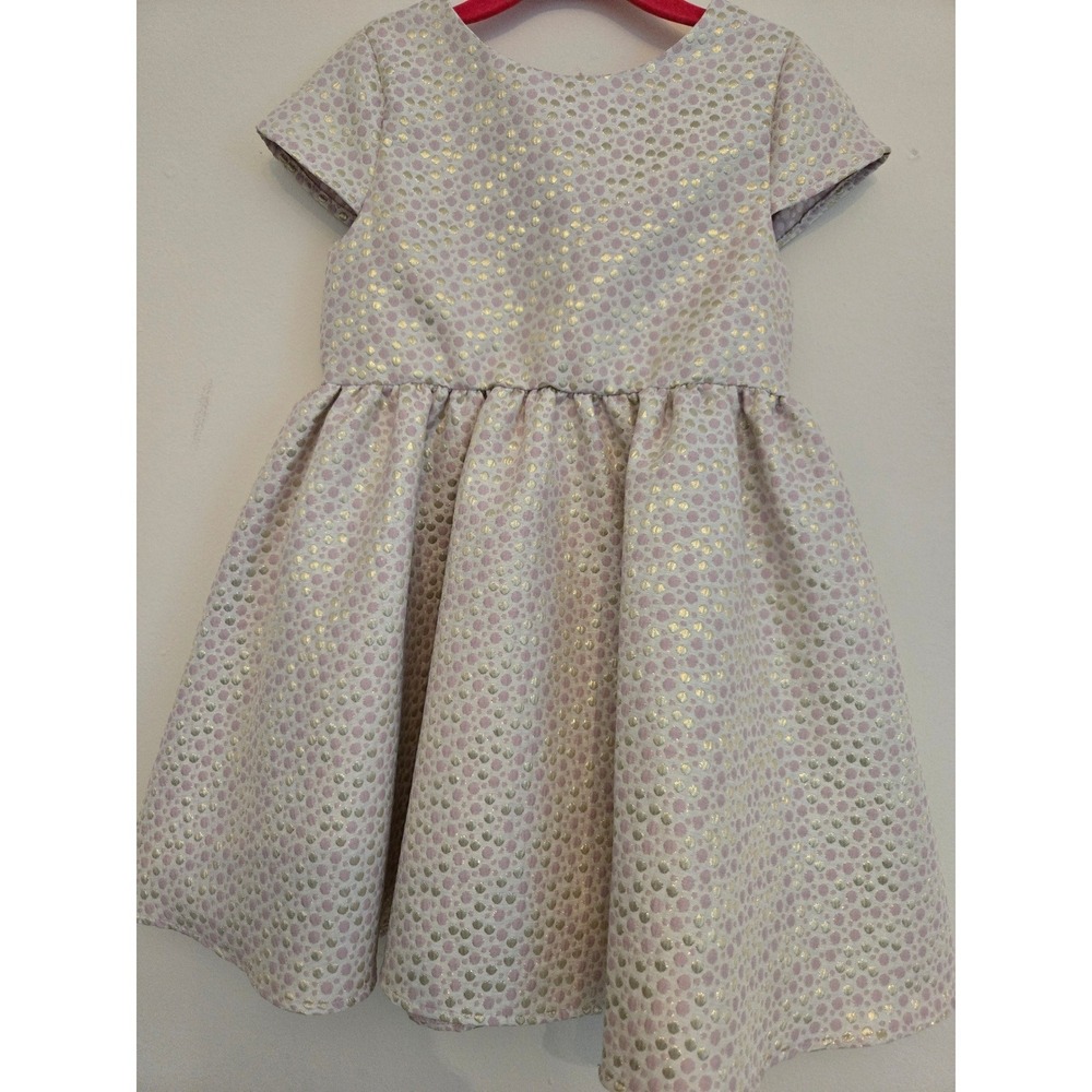 Primark Girls Pink Gold Metallic Polka Dot‎ Jacquard Party Dress Size 4-5Y 110cm